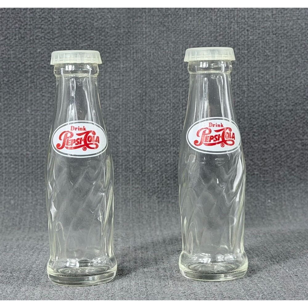 Vtg Drink Pepsi Cola Pair Salt Pepper Shakers Advertising Novelty Bottles Clear